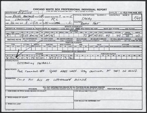 Ravelo Manzanillo scouting report, 1990 October 10