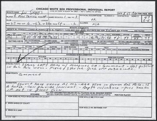 Ravelo Manzanillo scouting report, 1990 August 17