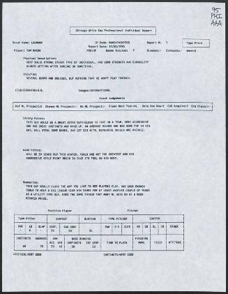 Tom Marsh scouting report, 1995 July 25