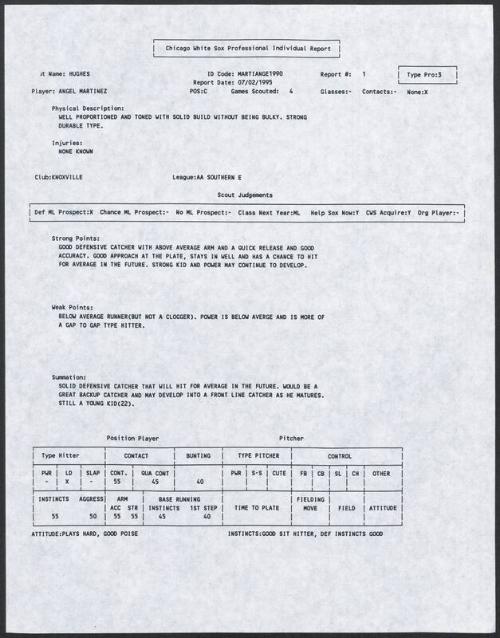 Sandy Martinez scouting report, 1995 July 02