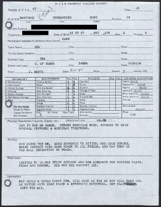 Tino Martinez scouting report, 1987 August 15