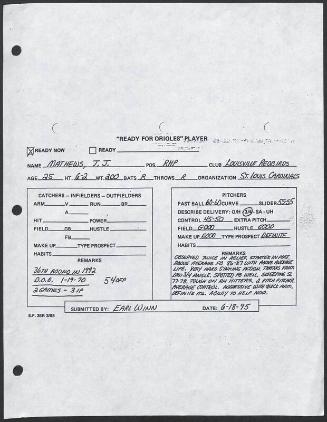 T.J. Mathews scouting report, 1995 June 18