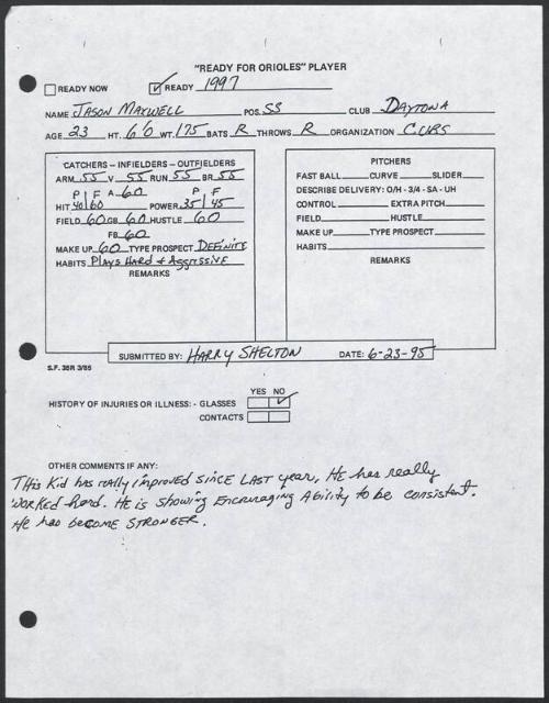 Jason Maxwell scouting report, 1995 June 23