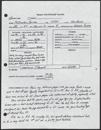 Quinton McCracken scouting report, 1995 June 17