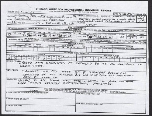 Ben McDonald scouting report, 1989 September 26