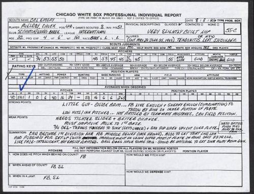 Chuck McElroy scouting report, 1990 August 08