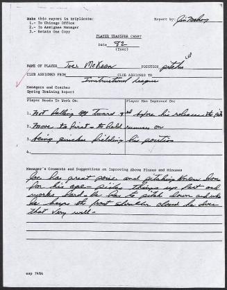 Joel McKeon scouting report, 1982