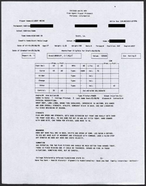 Gil Meche scouting report, 1996 March 08