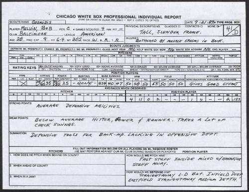 Bob Melvin scouting report, 1989 September 21