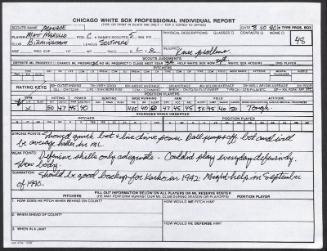 Matt Merullo scouting report, 1990 August 10