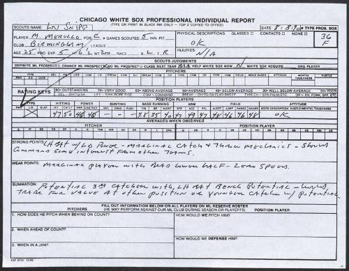 Matt Merullo scouting report, 1990 August 08