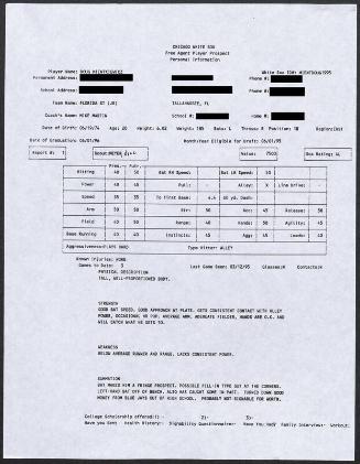 Doug Mientkiewicz scouting report, 1995 March 12