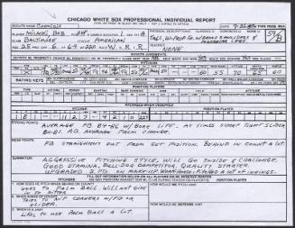 Bob Milacki scouting report, 1989 September 26