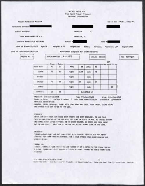 Doug Million scouting report, 1994 March 05