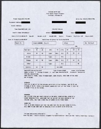 Eric Milton scouting report, 1996 April 24