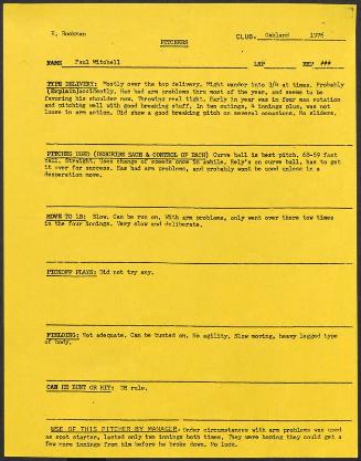 Paul Mitchell scouting report, 1976