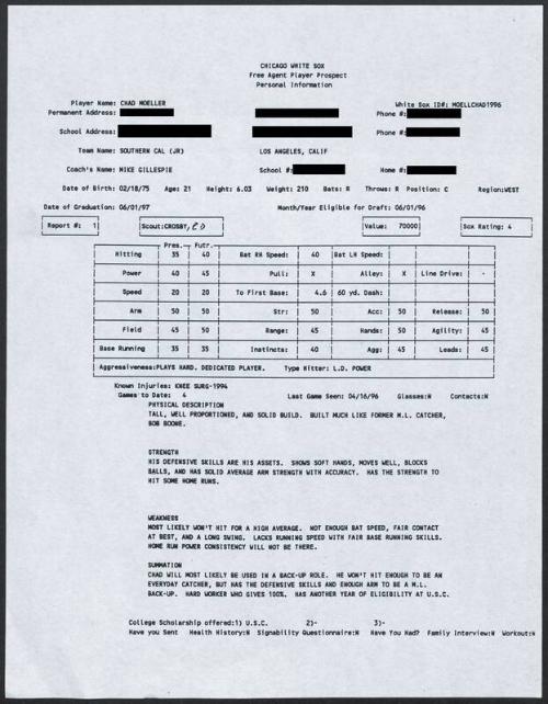 Chad Moeller scouting report, 1996 April 16