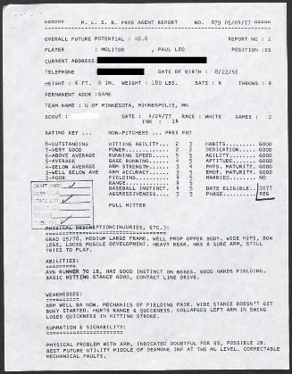 Paul Molitor scouting report, 1977 April 24