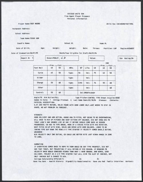 Trey Moore scouting report, 1994 February 18