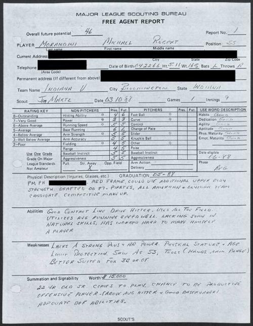 Mickey Morandini scouting report, 1988 March 10