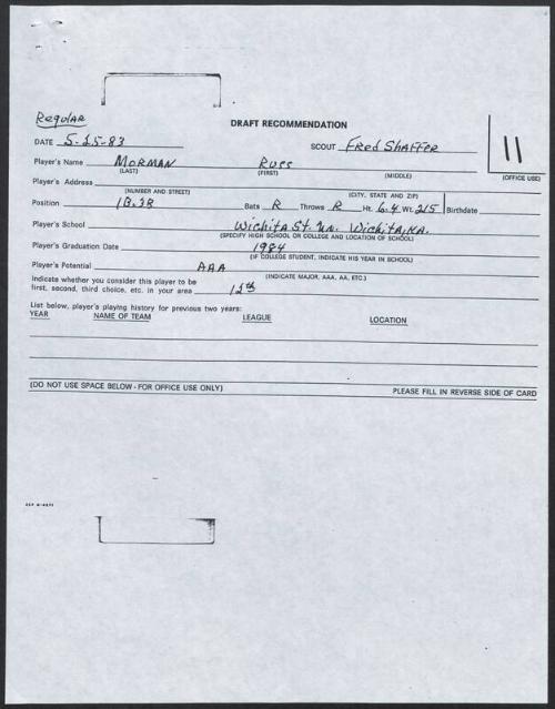 Russ Morman scouting report, 1983 May 25