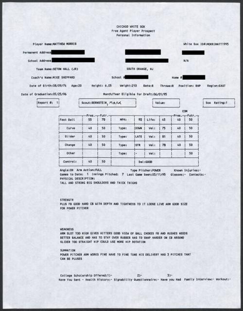 Matt Morris scouting report, 1995 March 11