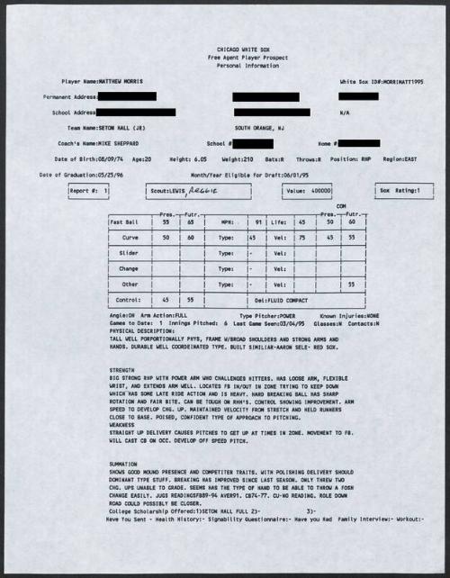 Matt Morris scouting report, 1995 March 04