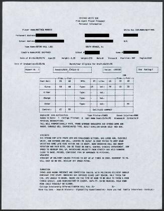 Matt Morris scouting report, 1995 March 04