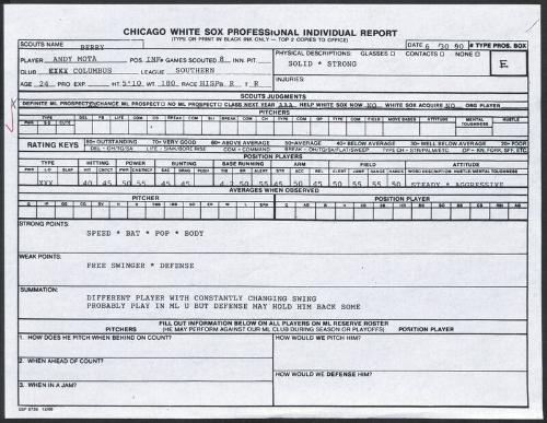 Andy Mota scouting report, 1990 June 30