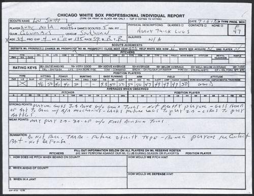 Andy Mota scouting report, 1990 July 06