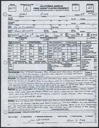 Charles Nagy scouting report, 1988 May 03