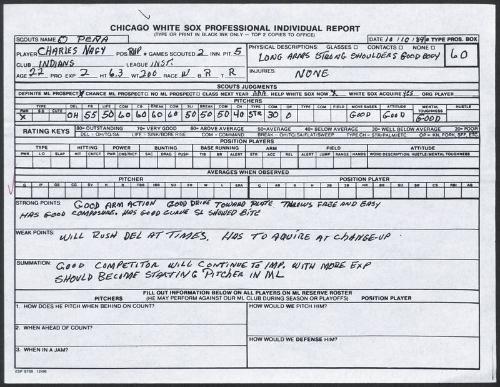 Charles Nagy scouting report, 1989 October 10