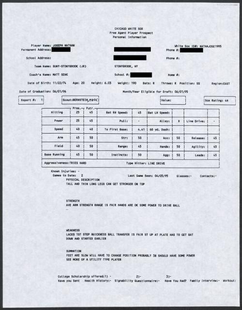 Joe Nathan scouting report, 1995 April 05