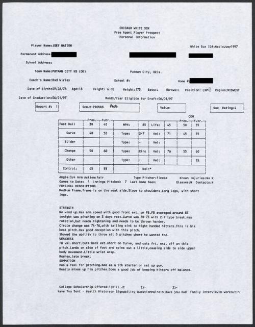 Joey Nation scouting report, 1997