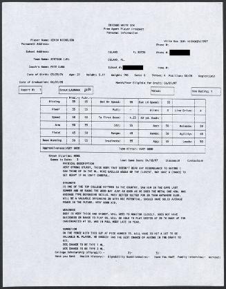 Kevin Nicholson scouting report, 1997 April 18