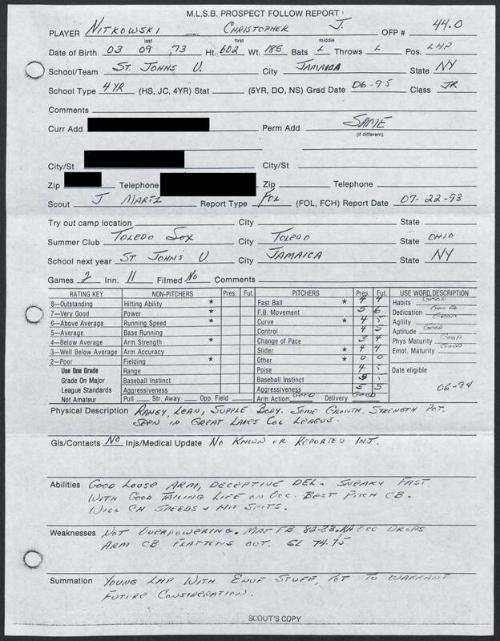 C.J. Nitkowski scouting report, 1993 July 22