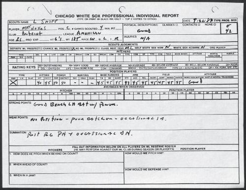 Matt Nokes scouting report, 1989 September 22