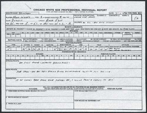 Matt Nokes scouting report, 1989 July 01