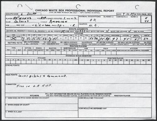 Edwin Nunez scouting report, 1989 September 22