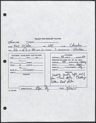 Kirt Ojala scouting report, 1995 May 26