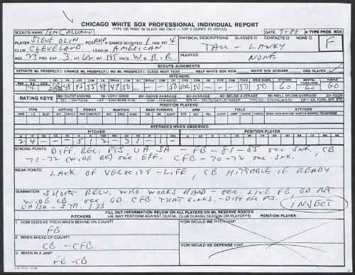 Steve Olin scouting report, 1989 September