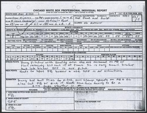 Omar Olivares scouting report, 1990 September 24