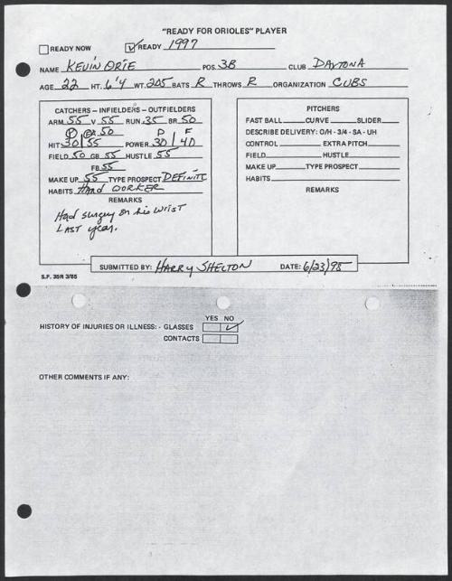 Kevin Orie scouting report, 1995 June 23