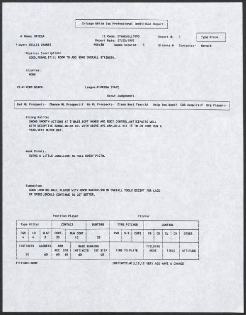 Willis Otanez scouting report, 1995 July 25