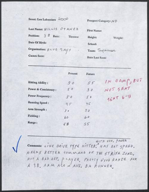 Willis Otanez scouting report, 2000