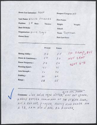 Willis Otanez scouting report, 2000