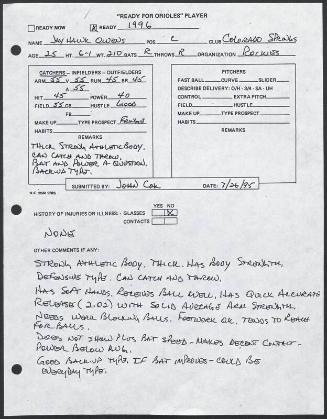 Jayhawk Owens scouting report, 1995 July 26