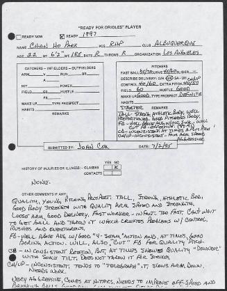 Chan Ho Park scouting report, 1995 July 02