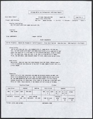 Jose Paniagua scouting report, 1995 July 11