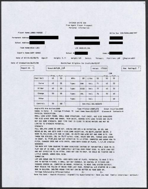 Jim Parque scouting report, 1997 February 23